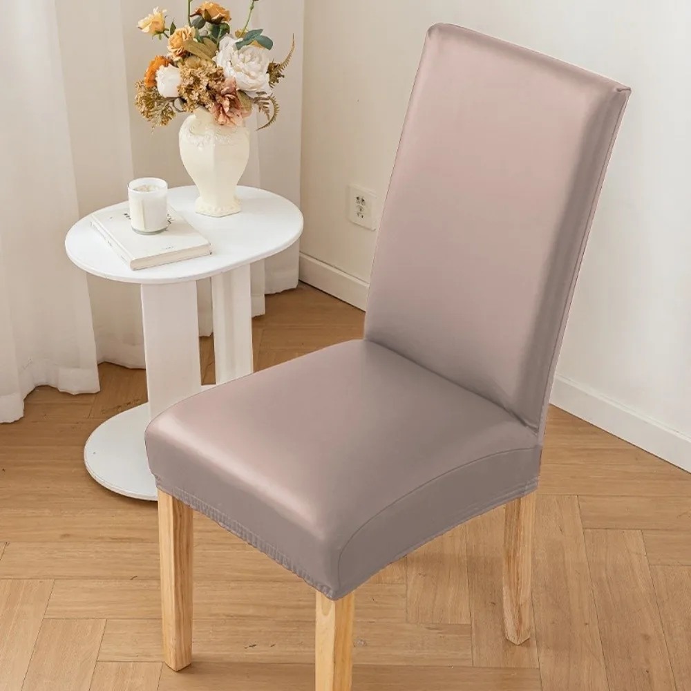 Durable Waterproof Dining Chair Cover Elastic Stretch PU Leather Chair Cushion Cover Solid Color Seat Covers Living Room