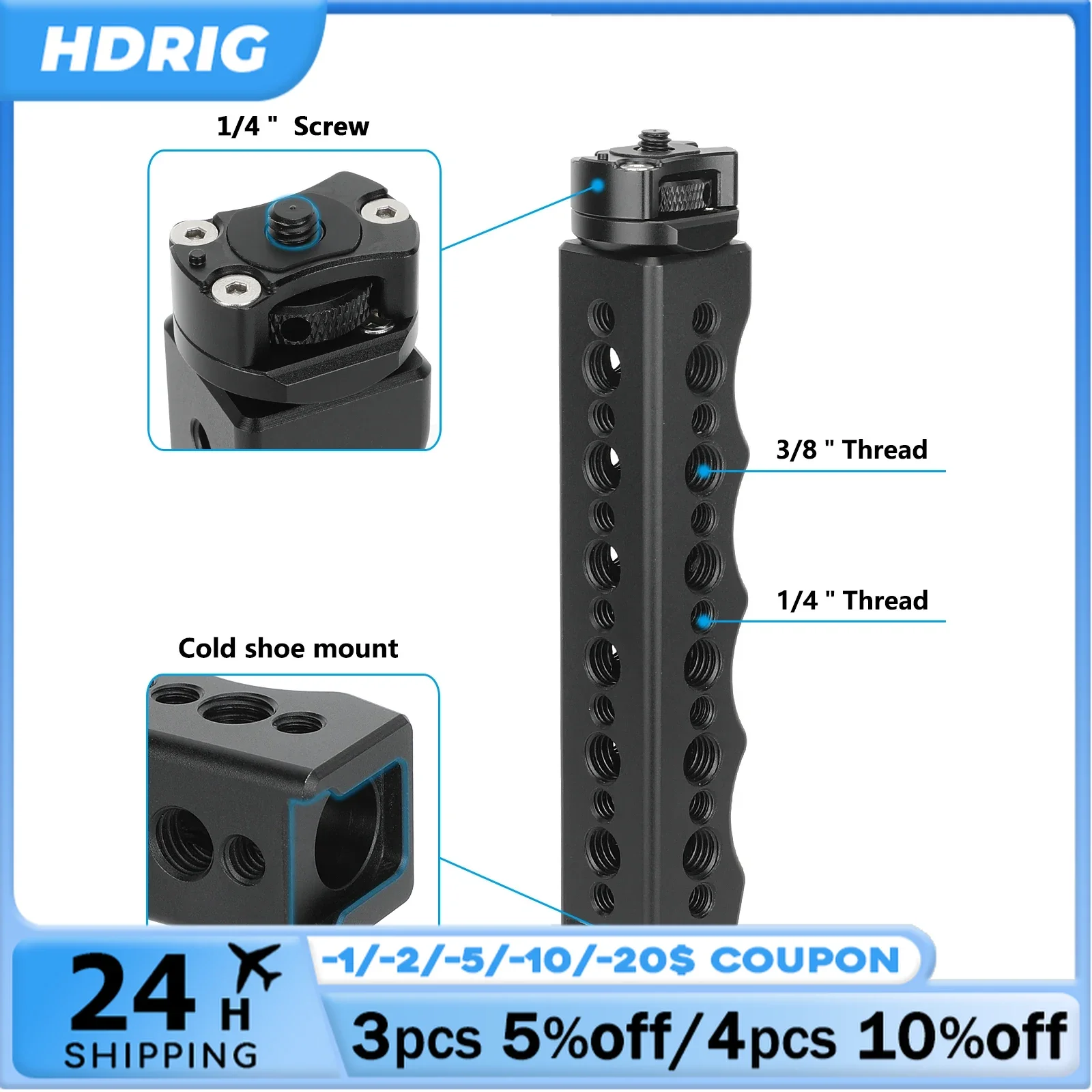 Hdrig-zhiyun weebill s用スタビライザーハンドル、ハンドグリップ、コールドシューマウントアダプター、1/4 "および3/8" ネジ穴