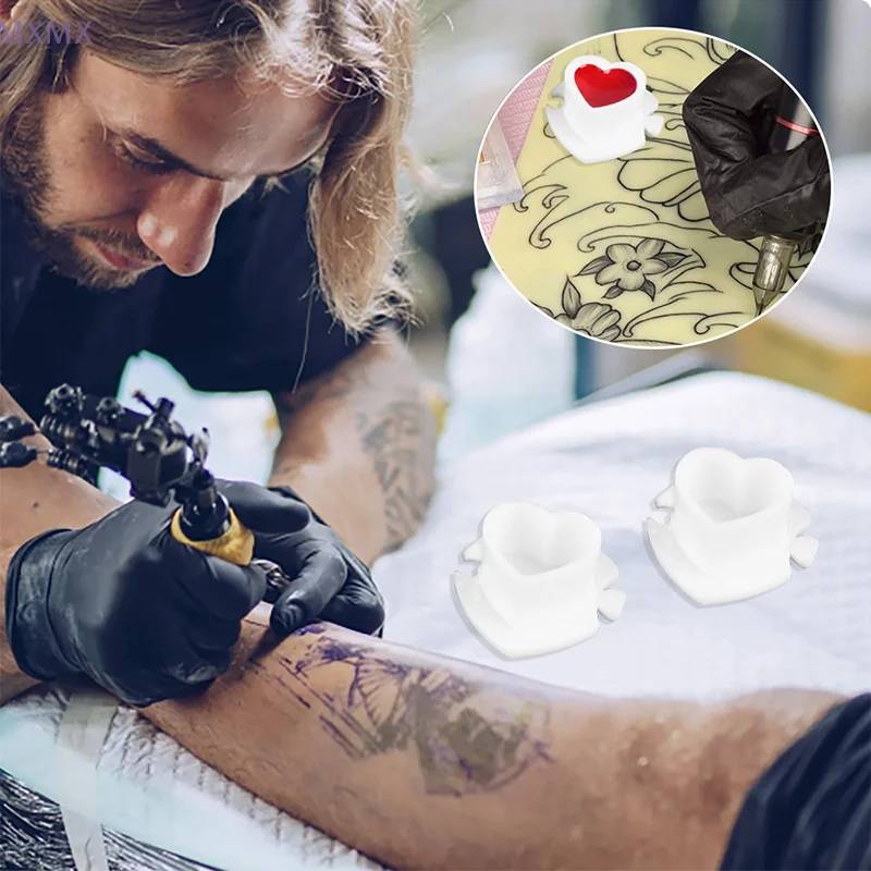 50Pcs Biodegradable Plastic Tattoo Ink Cup Heart-shaped Base Disposable Splicing Pigment Cap Tattoo Accessories