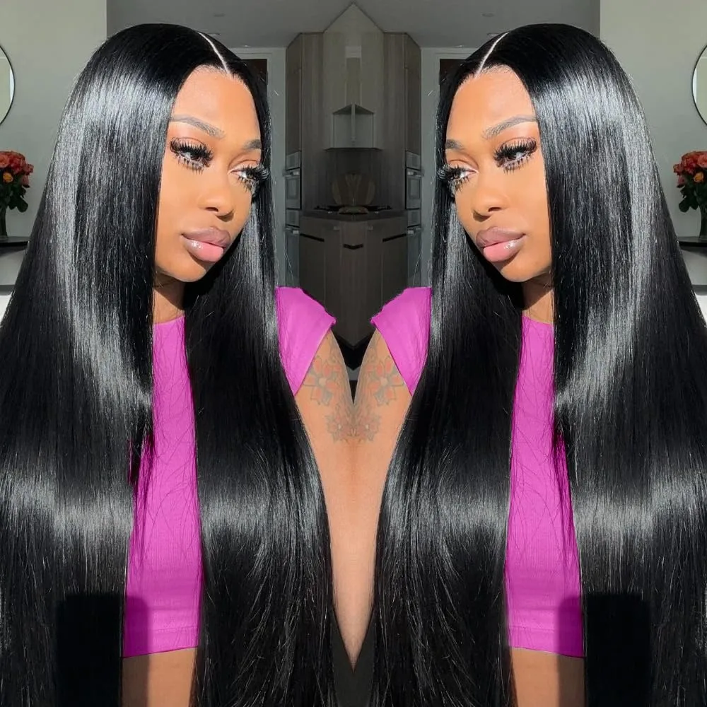 Perruque Lace Front Wig 13x4 de densité 200%, cheveux humains brésiliens, pré-épilés avec des cheveux de bébé, perruque noire lisse pour femmes, aspect naturel