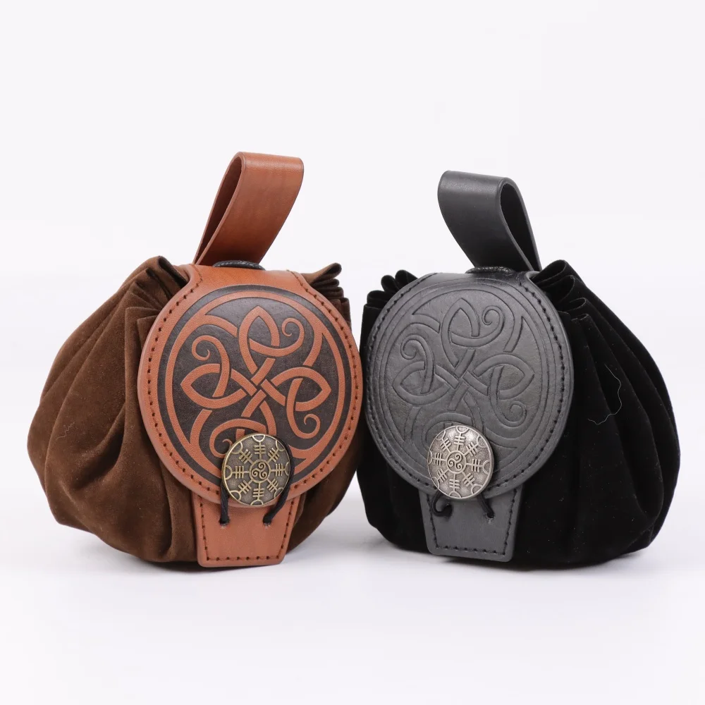 حقيبة خصر على طراز فارس العصور الوسطى الفايكنج من الجلد الصناعي، مستلزمات حفلات LARP، لهجة أداء المسرح، محفظة عتيقة صفر
