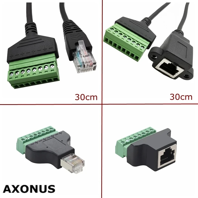 Rj45 إلى المسمار محطة كتلة 8p موصل إيثرنت rj45 ذكر أنثى إلى 8 دبوس المسمار محطة كابل محول الشبكة ل CCTV DVR