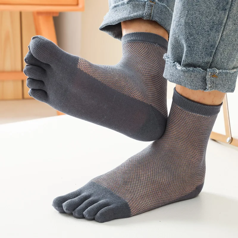 5 Pairs Thin Cotton Five Finger Socks Men Harajuku Solid Transparent Anti-Bacterial,Breathable Short Socks with Toes Male Sokken