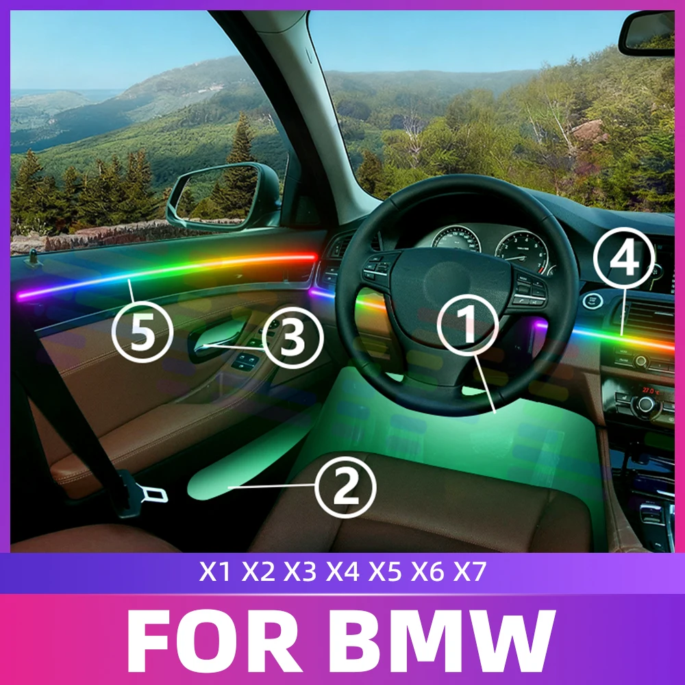 سيارة المحيطة ضوء التحديثية الداخلية LED قطاع لسيارات BMW X1 X2 X3 X4 X5 X6 X7 الديكور جو مصباح APP 64 ألوان RGB سيمفونية