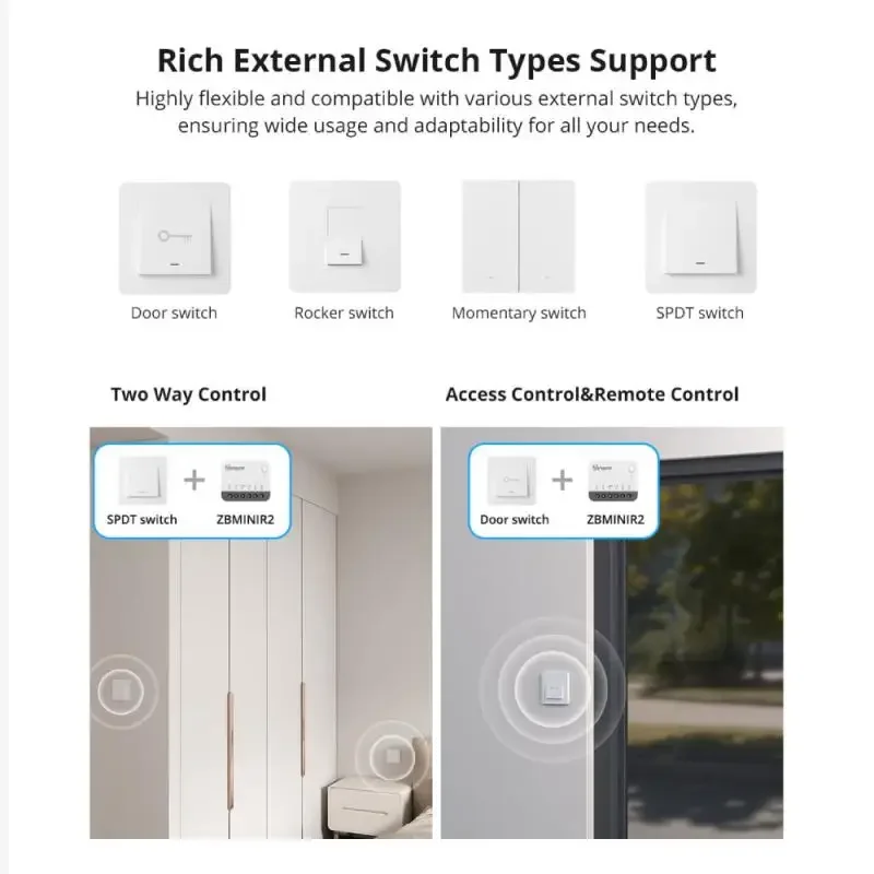 SONOFF ZBMINIR2 Extreme Zigbee Smart Switch Neutral Wire Required Smart Home 2 Way Control Ewelink Alice Alexa Google Home 2MQTT