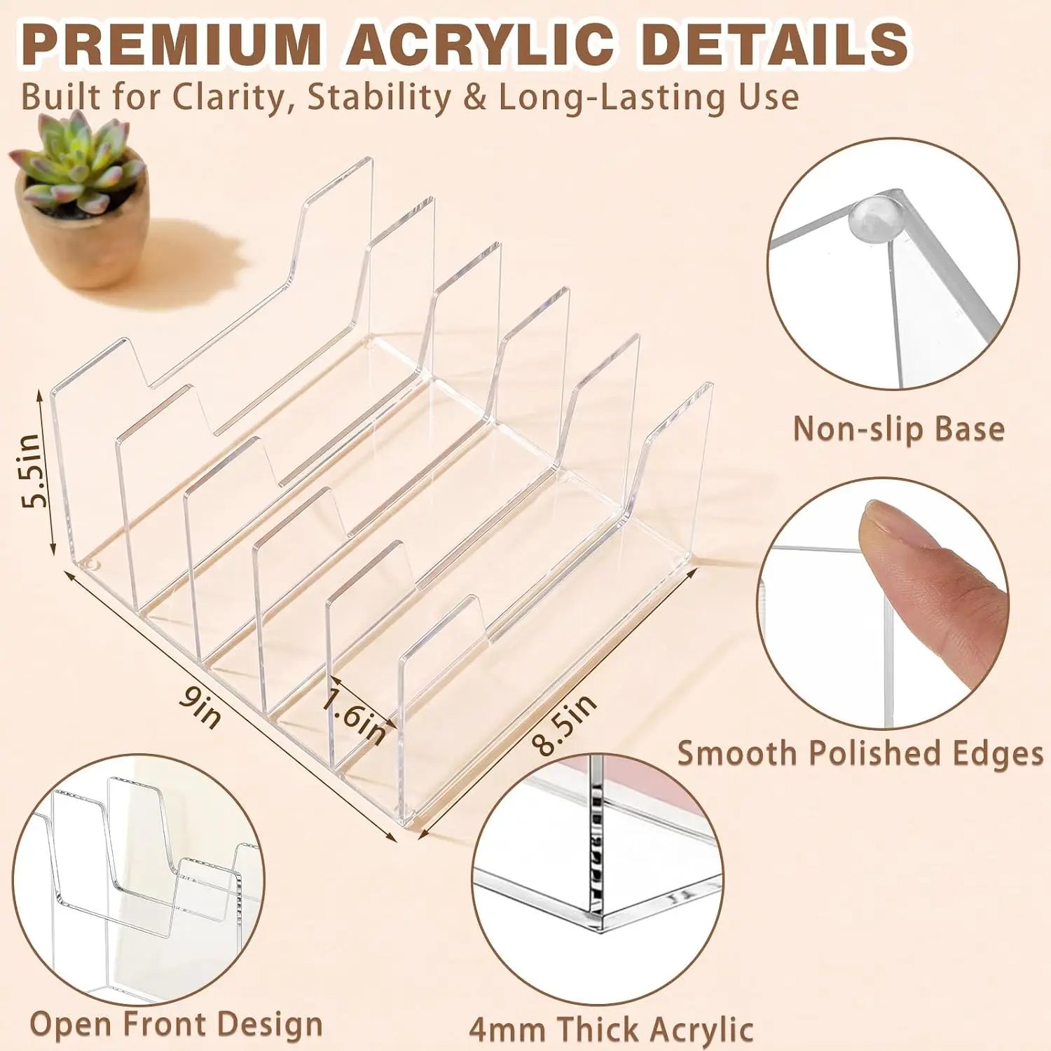 Acrylic Sorter File Desktop Vertical Organizer Clear Sections