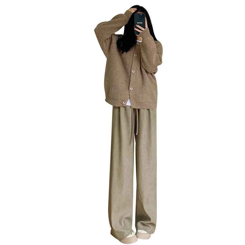와이드 레그 팬츠 스트리트웨어 여성 가을 코듀로이 수직 트랙팬츠 출퇴근 여성 전문 자카드 맞춤 자수 유니크