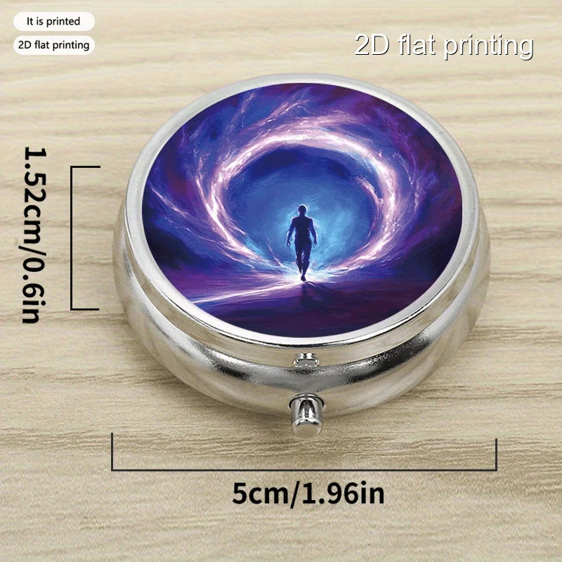 Time Traveler Printed Round Multi-Purpose Metal Box, 3-Layer Compact Portable Design, Suitable for Travel, Outdoor Sports, Vitamin Storage, Multi-Layer Storage Box, Organizer Box, Small Gift Collection Box, Printed Position May Vary