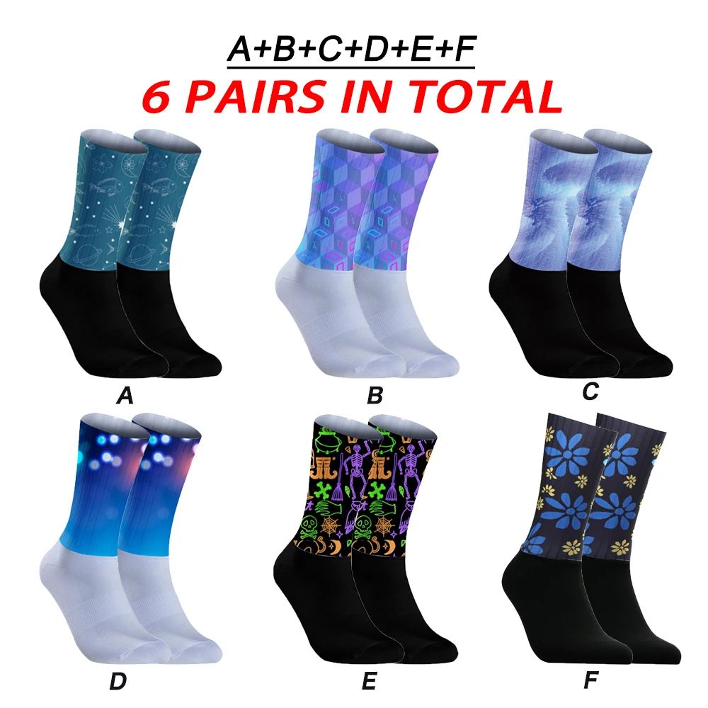 

6 Pairs Unisex Cycling Socks Set Sweat-Absorbent Non-Slip Sports Tab Comfortable Active Wear Customizable Tab