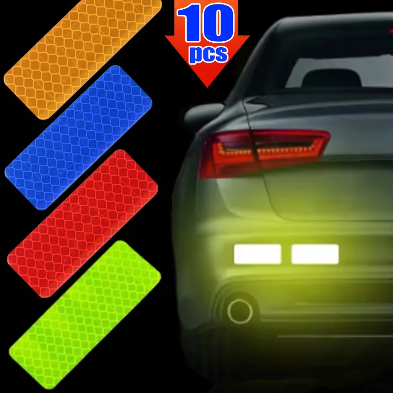 10PCS Waterproof Car Reflective Stickers Secure Reflective Warning Strips Rear Bumper Anti-Collision Decal Car Exterior Parts