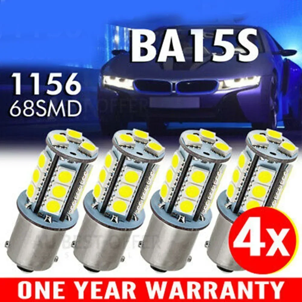 4PCS LED Light Bulb 1156 BA15S Brake Reverse Turn Stop Tail Car White Globe 12V For Power Tool Accessories