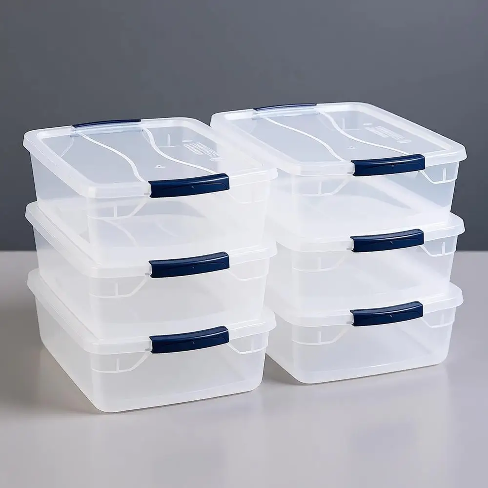 

Set of 17 Clear Storage Bins with Lids, 6-Pack, Stackable, BPA-Free, Made in USA