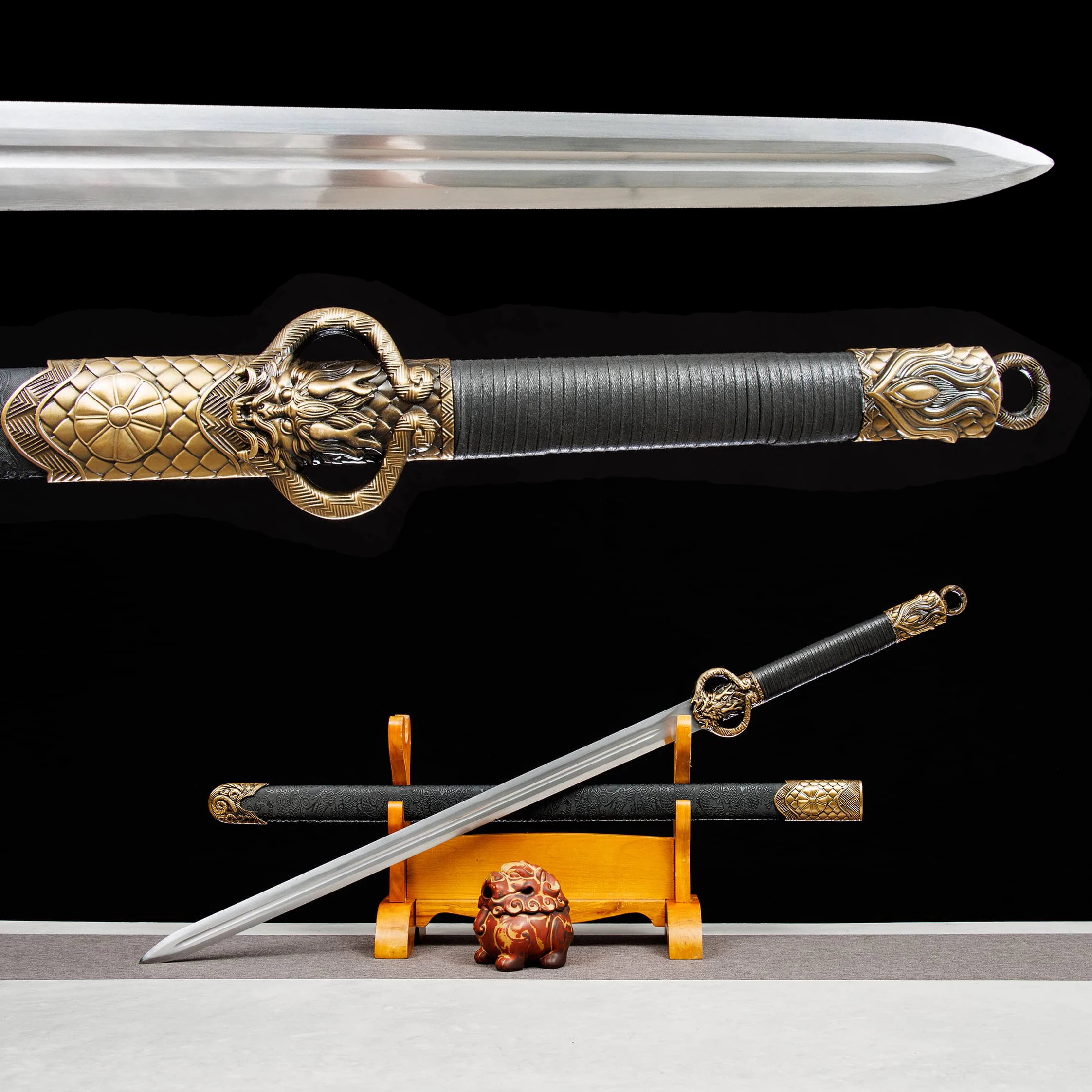 107cm Medieval Chinese dragon scale Ring Head sword cosplay carbon steel sharp Weapons katana full tang Ninja Training Fighting