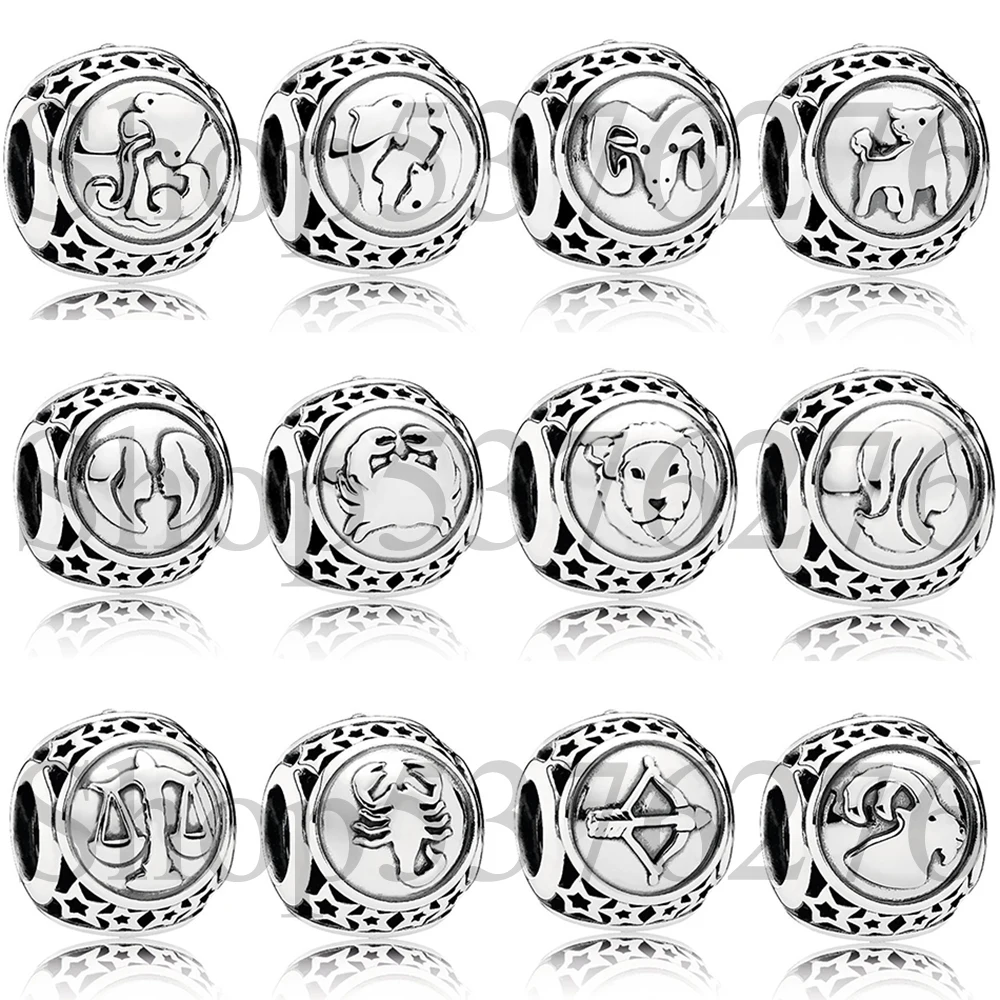 

925 Sterling Silver Bead 12 Zodiac Star Sign Aries Cancer Libra Pisces Charm Fit Fashion Women Bracelet Bangle Gift DIY Jewelry