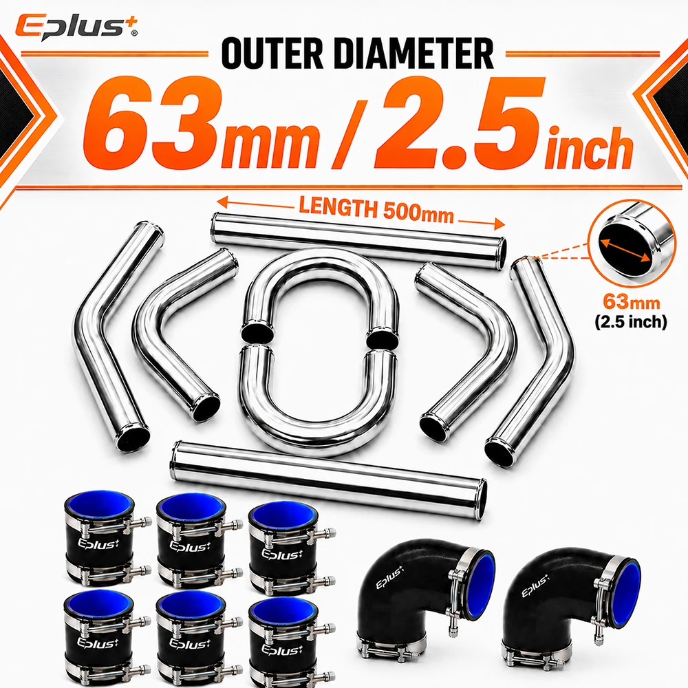 Universal Car Turbo Charge Cooling System 550x180x65mm Turbo Intercooler Kit Interface 2.5 inch Aluminum Piping Silicone Hose