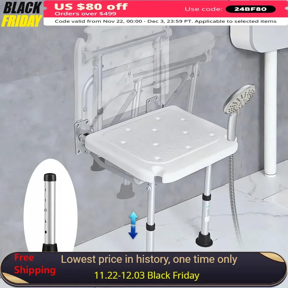 

Shower Chair, Wall Mounted Shower Seat, Height Adjustable, Folding Showers Seat, Bathroom Stool Foldable, Folding Shower Chair