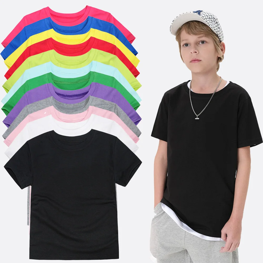 1-14Y Kids Solid Color Sweat Absorption Short Sleeve T-Shirt for Boys Girl Classic Black & White Cotton Comfort Tops