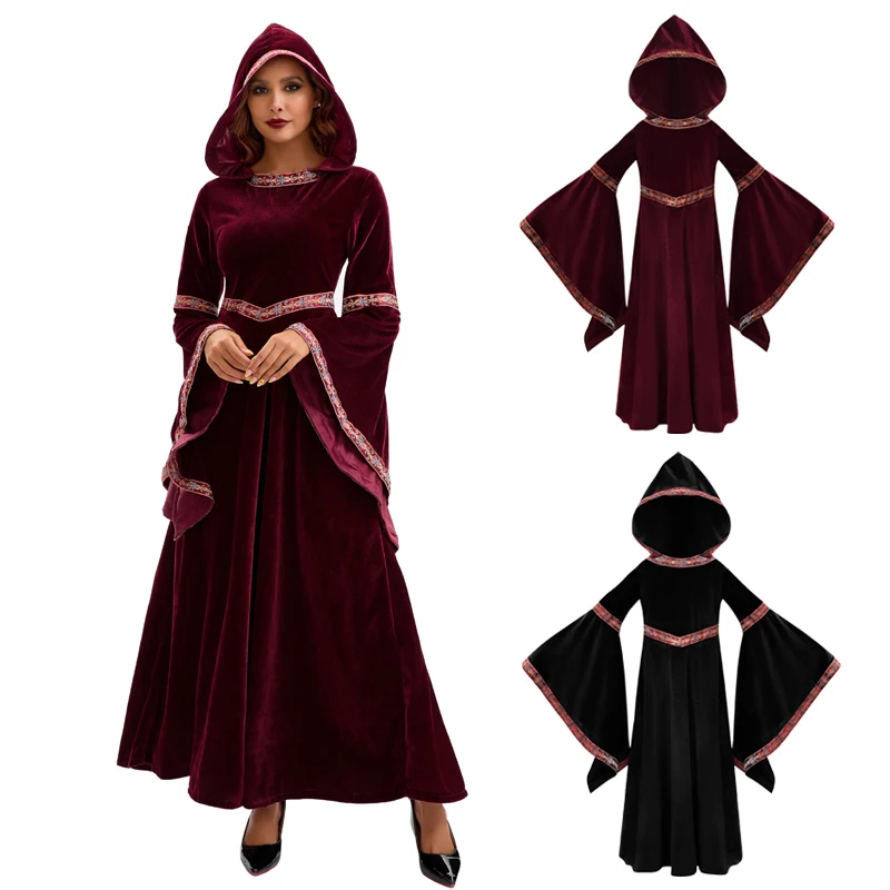 

Halloween Parent-Child Costume Girls Party Costume Adult European Medieval Vampire Cloak Witch Mage Hooded Robe