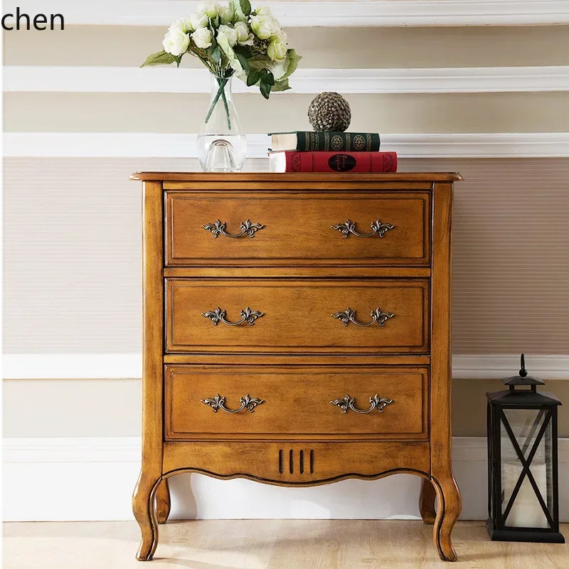w28-retro wind cabinet three-bucket cabinet solid wood drawer storage cabinet