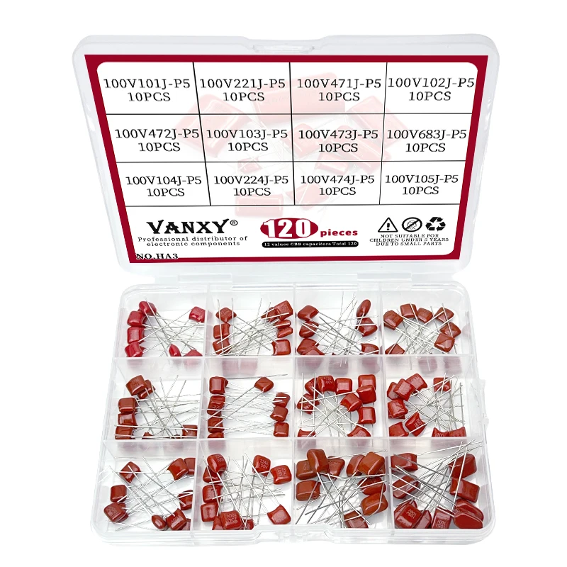 Condensateur 100VcommencerJ 100NF 0.1UF 100V 104 CBB 101 102 103 105 221 224 471 472 473 474 683 1NF 10NF 1UF 100dissolve 470NF, 20 pièces