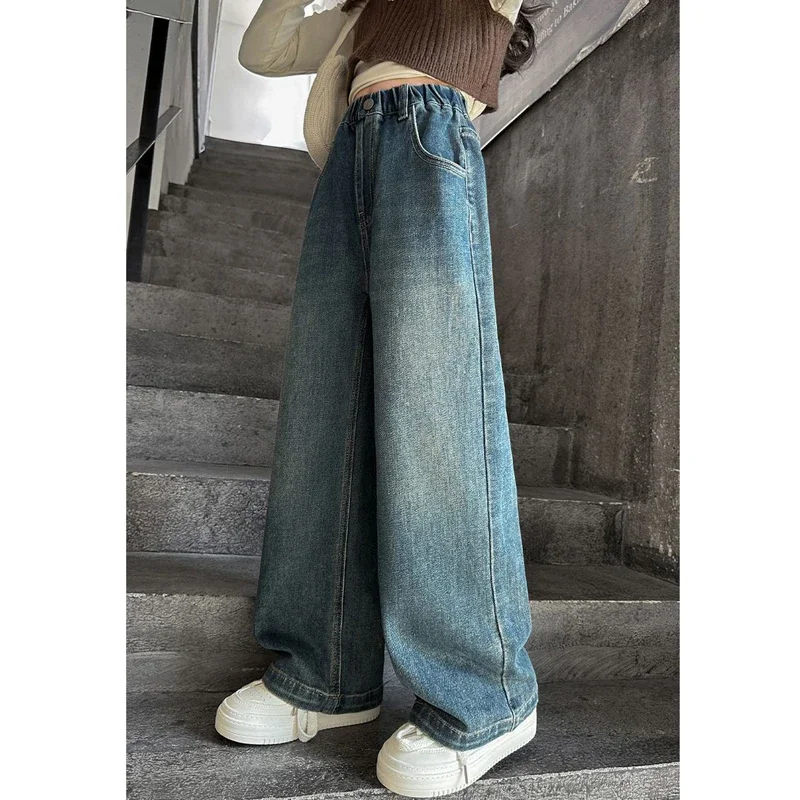 Wide Leg Jeans for Girls Spring Autumn Loose Vintage Straight Retro Pants Fashion Teenage Kids Trousers 6 8 9 10 11 12 14 Years