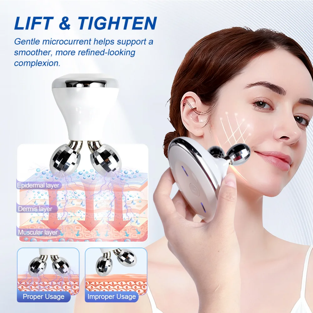 EMS Face Roller Massager Microcurrent Vibration Facial Neck Skin Care Device Face Lift Contour Beauty Tool Portable