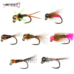 Vampfly 6pcs Tungsten Beadhead Jig Nymphs Flies Euro Nymph Perdigon Nymphs Fly Jig Hook Fast Sinking Trout Fishing Lures #10-#16