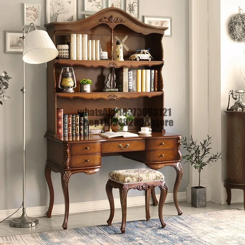 American solid wood desk bookcase integrated table office computer study adult European student single writing desk