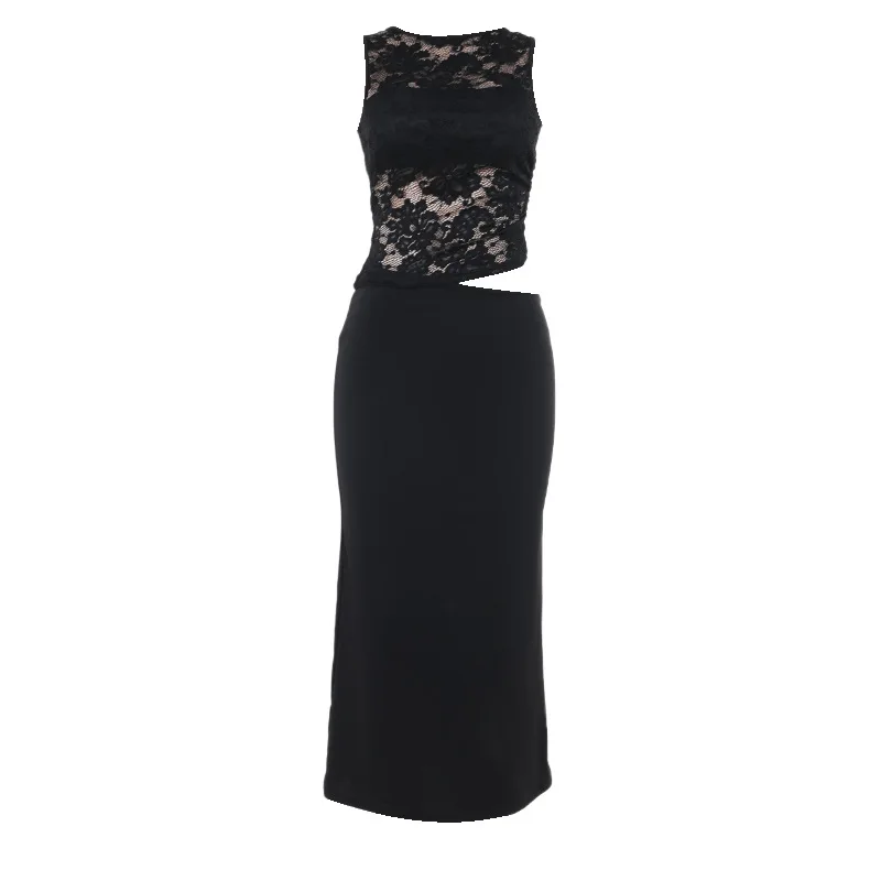 เสื้อกั๊กเซ็กซี่สไตล์ยุโรปและอเมริกาฤดูใบไม้ร่วงใหม่พร้อมชุดกระชับสัดส่วนคัตเอาท์ลูกไม้สําหรับผู้หญิง