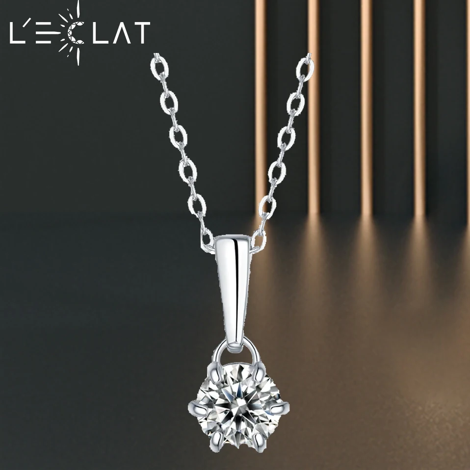 

LECLAT S925 Sterling Silver 0.5/2/3/5CT Moissanite Simple Six-Claw Clavicle Necklace Chain Pendant For Women Engagement Jewelry