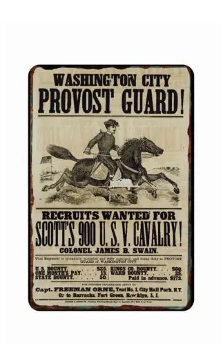 civil War Recruiting Poster Tin Sign 8 x 12 ALL METAL Provost Gaurd Men Wanted sign sign sign