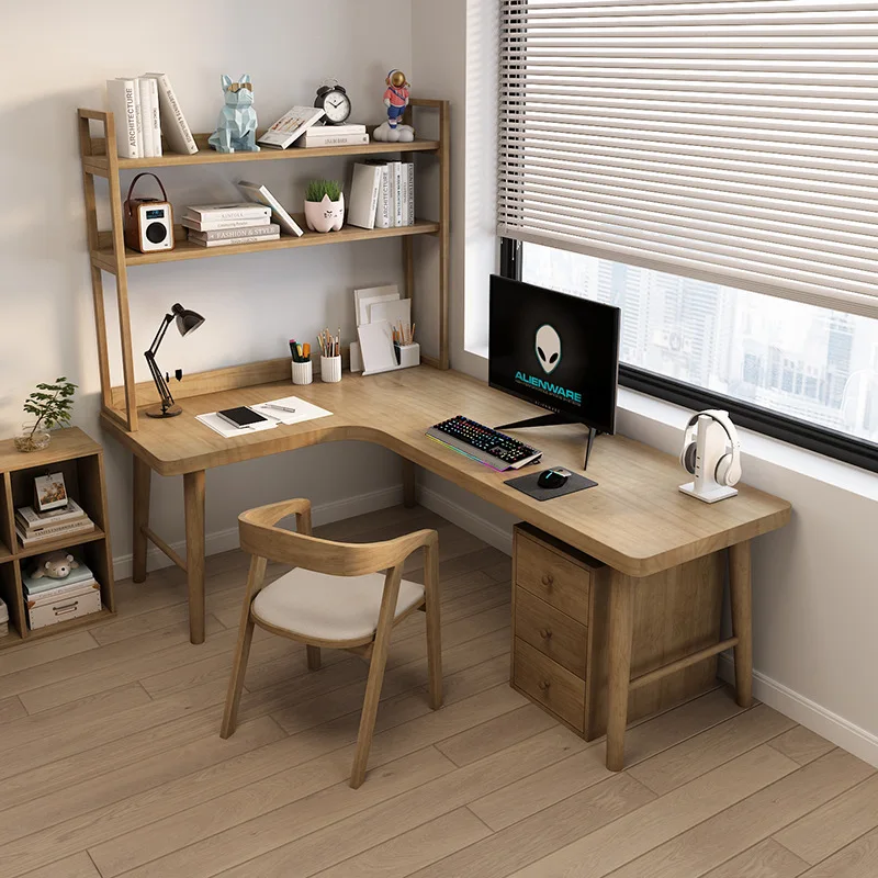 

Solid wood corner desk, bookshelf integrated combination student writing desk, home bedroom corner table, computer desk