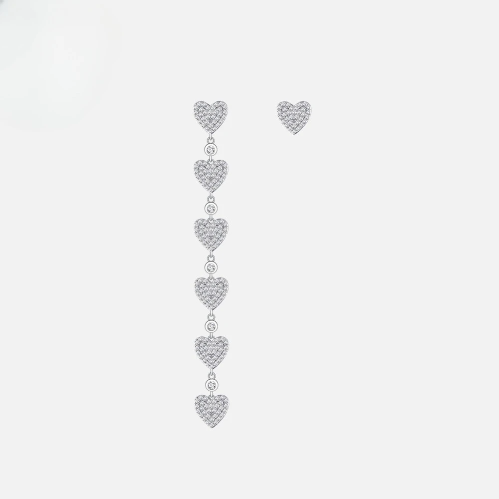 

New S925 Silver Asymmetric Love tassel Earrings for Women, Full of Diamond Luxury Earrings, Wedding Jewelry