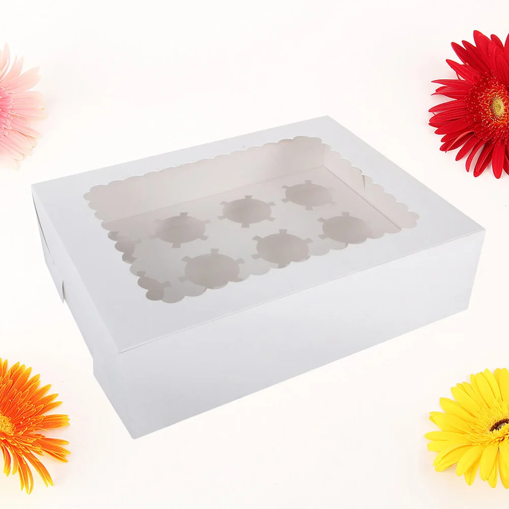 Snackle Box Container Cupcake Boxes with Window Windowed White Disposable 12 Cavity Container