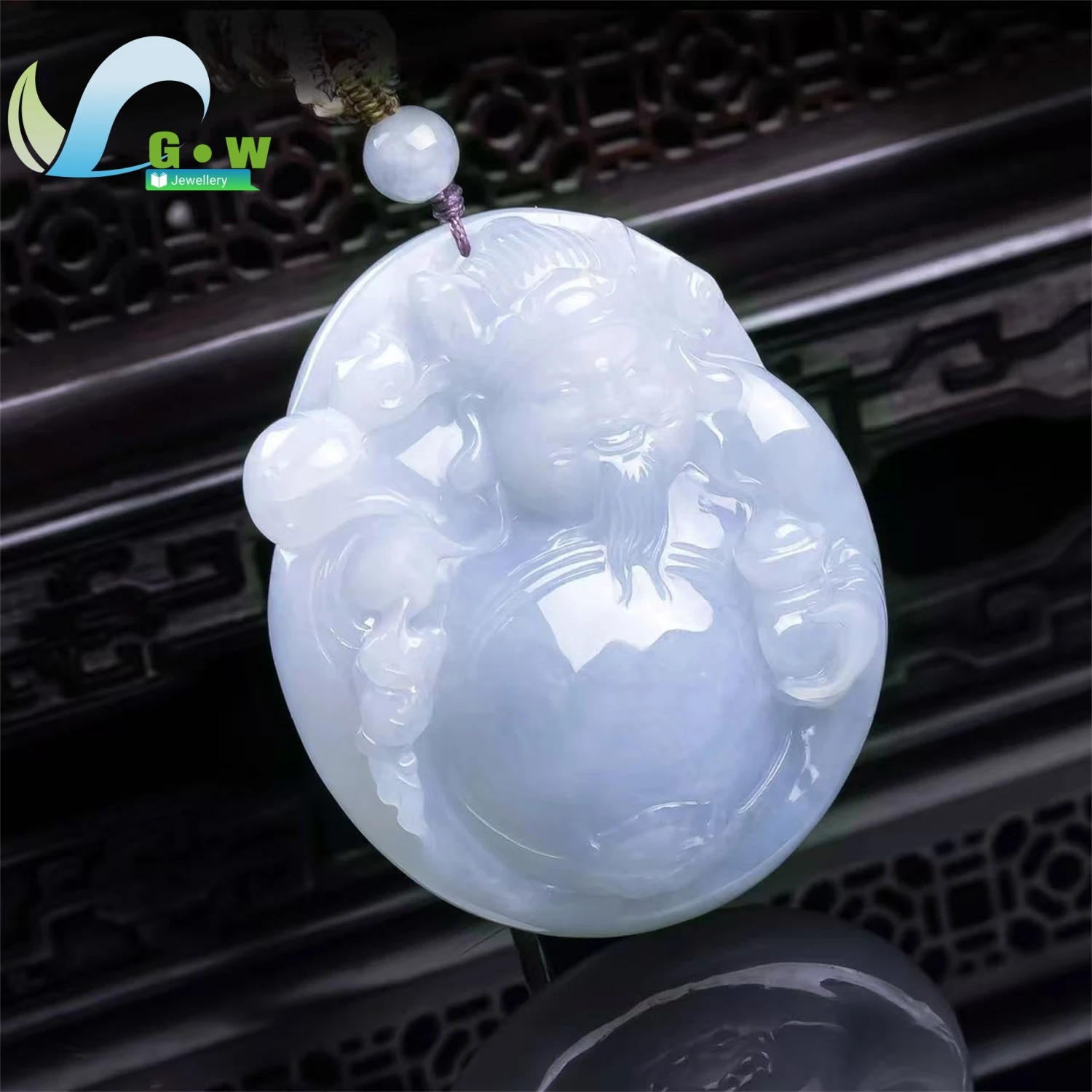 Natural Grade A Jadeite High Ice Old Material Wealth God Plaque Pendant Hanging Jade Amulet Necklace Unisex Fine Craftsmanship
