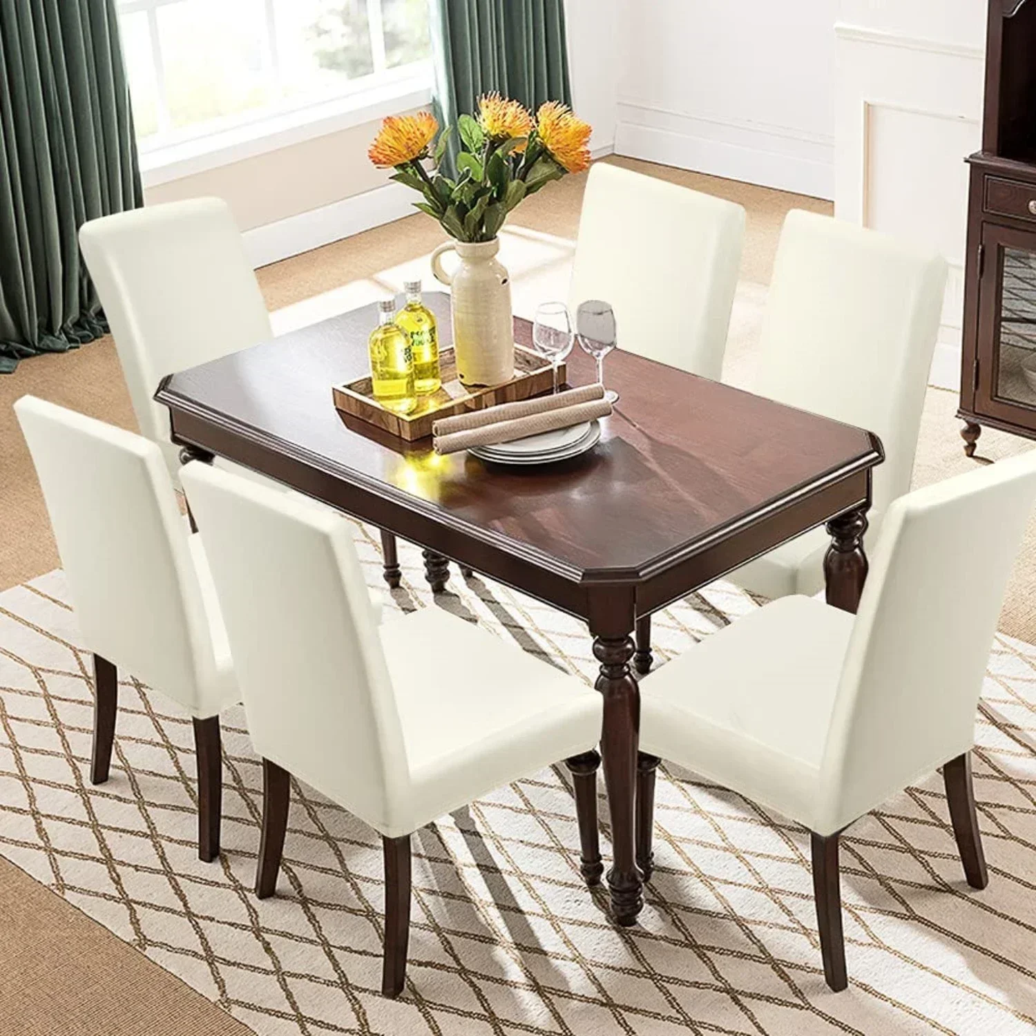 6 Piece PU Leather Chair Cover Protector For Dining Room Waterproof Dining seat Chair Decoration For Hotel Banquet wedding
