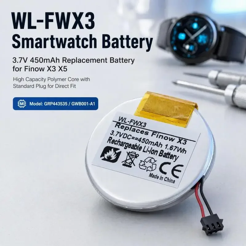 WL-FWX3 3.7V 450mAh 1.67Wh Replacement Li-ion Battery for GWB001-A1 Annow X3 Smartwatch 2364-00110001R WiTBAT Smartwatch Battery