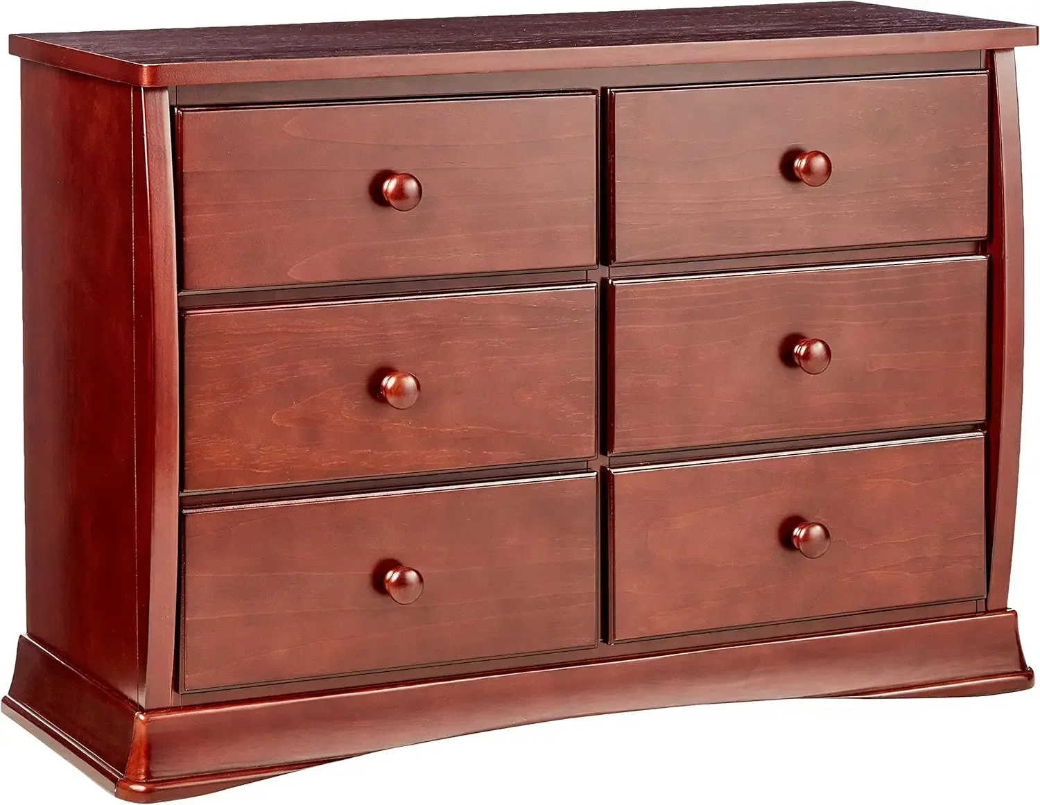 Six Drawer Dresser, Black Cherry Espresso Smooth metal drawer glide system with safety stops which prevent drawers