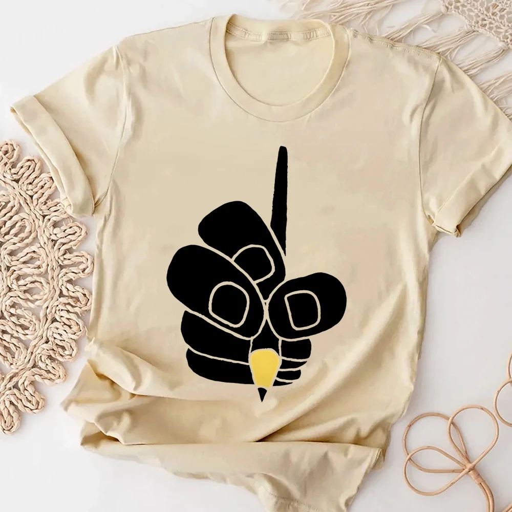 

Y2K Graphic Tees Pencil Hand Tee 100% Cotton, High-Quality Oversize White Tee Artistic Pencil Holding Hand Casual Y2K Vibe