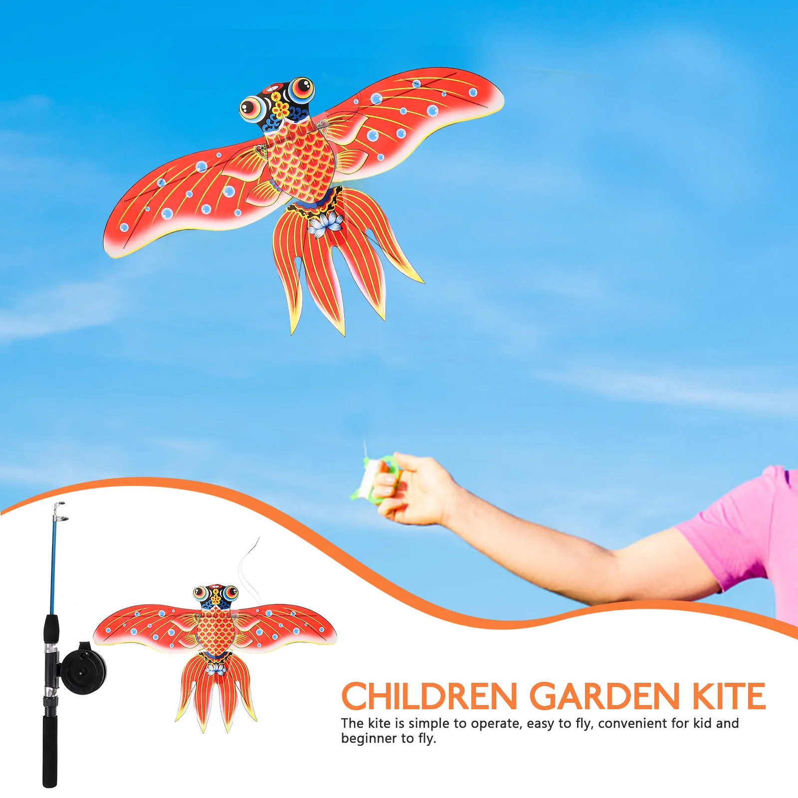 Caña de pescar y cometa, cometas de escalada portátiles para exteriores para niños, pequeños dibujos animados de playa Diy