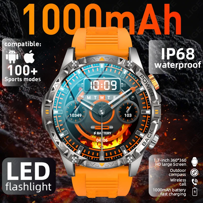 New LIGE Smart Watch IP68 Waterproof 1000mAh Battery Bluetooth Calling 100+ Sports Modes Heart Rate Monitor smart watch for men