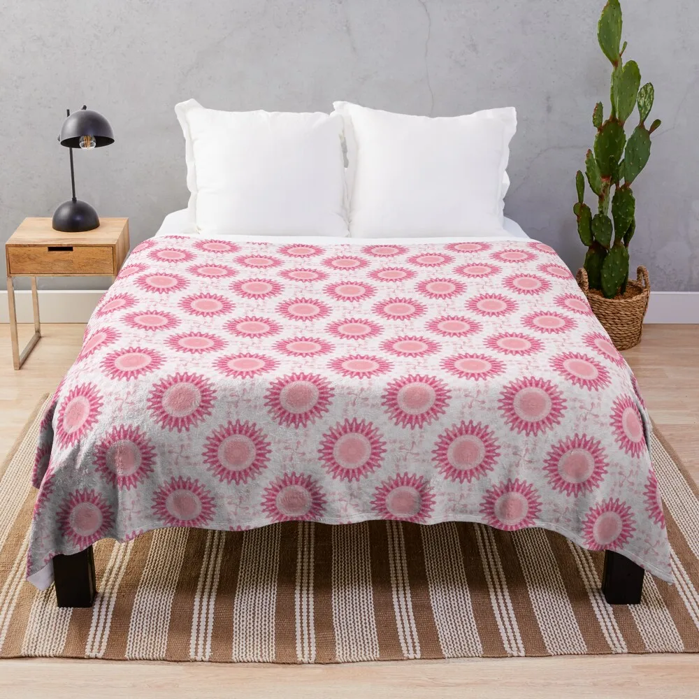 

Pink Floral Bohemian Mandala on White Throw Blanket bed plaid Designers Retros Hairy Blankets