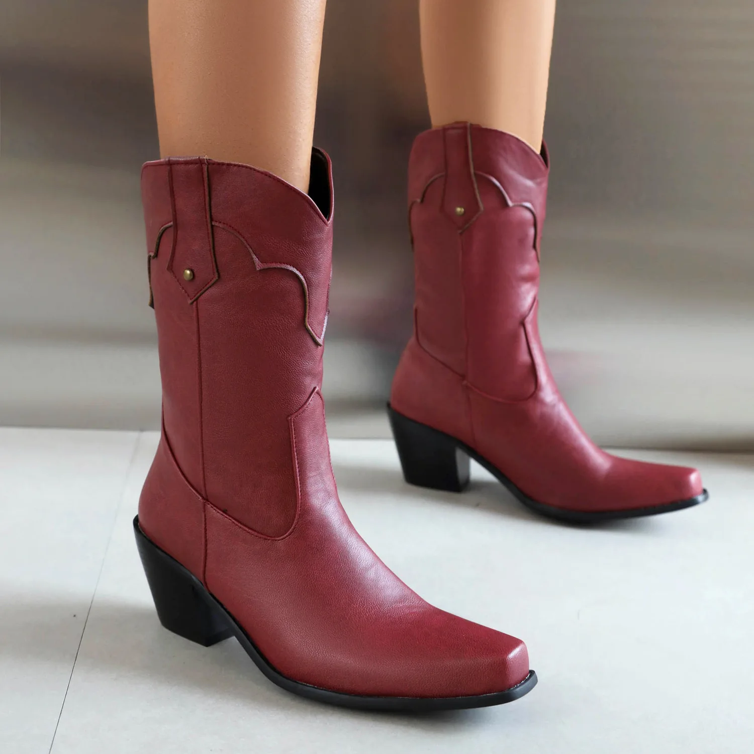 

Winter Boots Lady Women Shoes Autumn Luxury Designer Round Toe 2024 Low Fashion Mid Calf Large Size Rubber Cowboy High