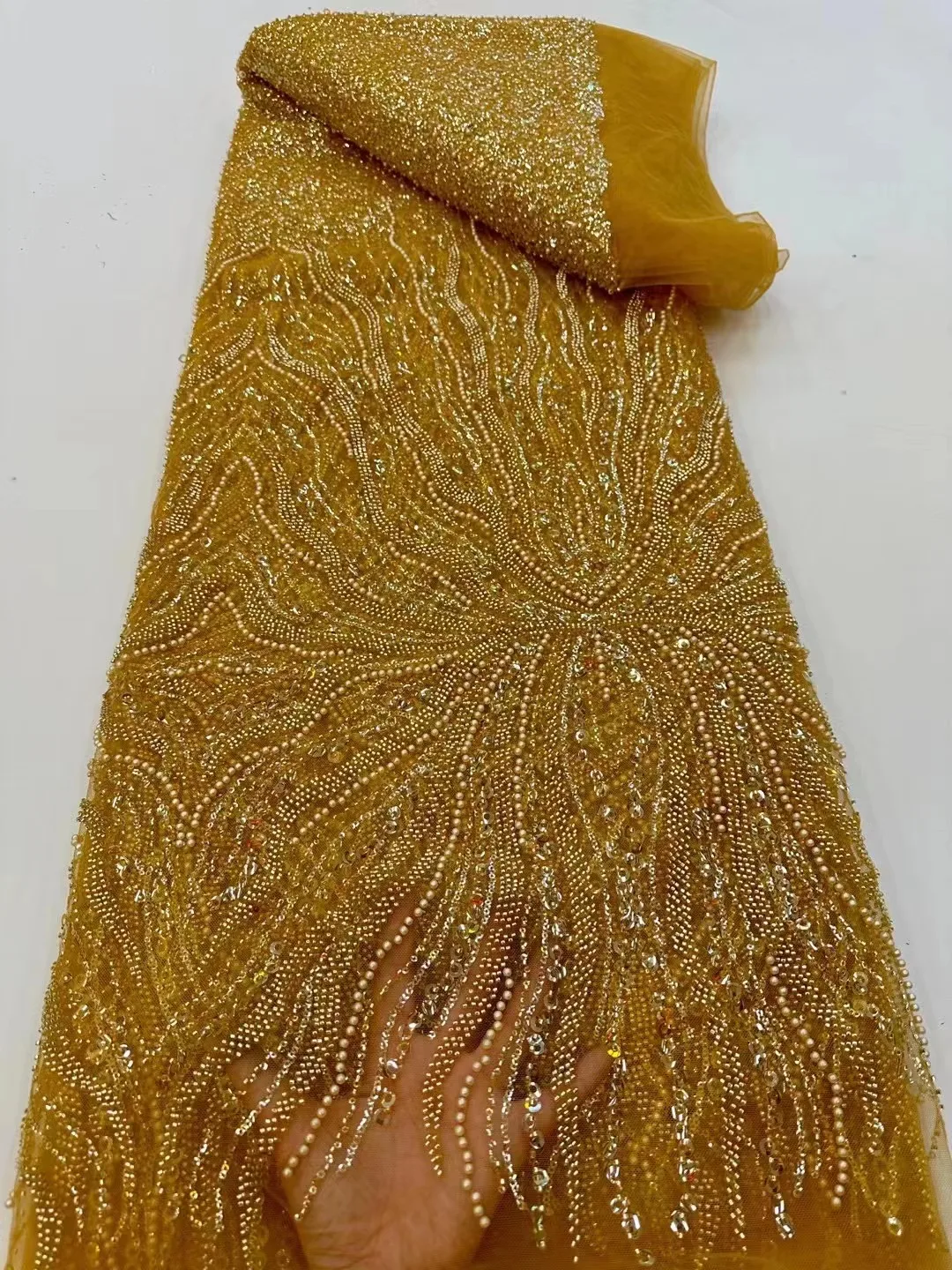 

Luxury African Lace Fabric Heavy Bead Embroidery Pearls Sequined Nigerian French Lace Fabrics Quality 2023 for Women Dress