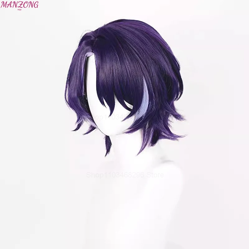 HSR Dr Ratio Cosplay Wig 33cm, Wig warna campur ungu, rambut sintetis tahan panas