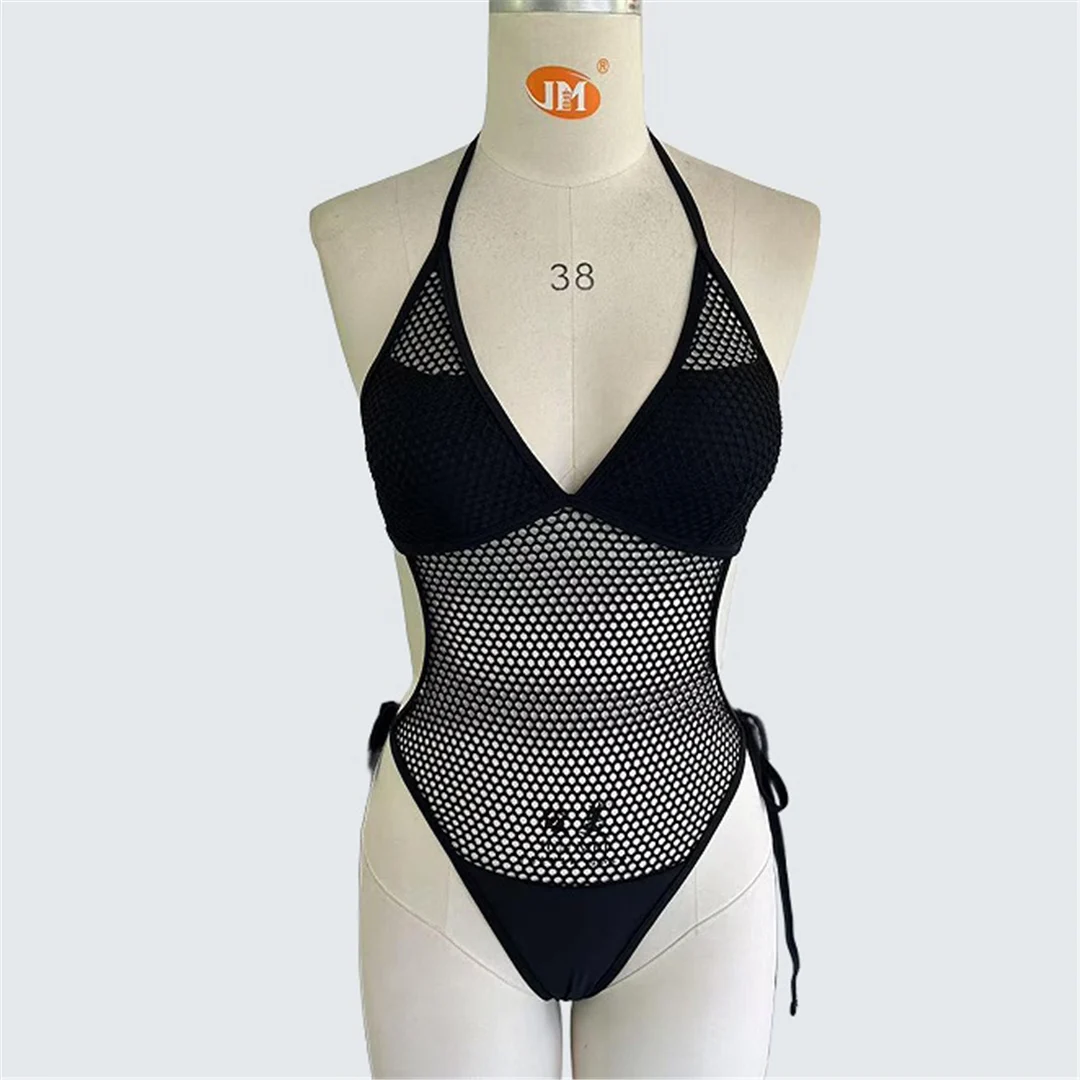 S - XXL, Fischernetz-Mesh, ausgeschnittenes Design, einteiliger Badeanzug, Damen-Badebekleidung, rückenfreier Badeanzug mit Polsterung, Badeanzug, Modell V7503. – Detail 10