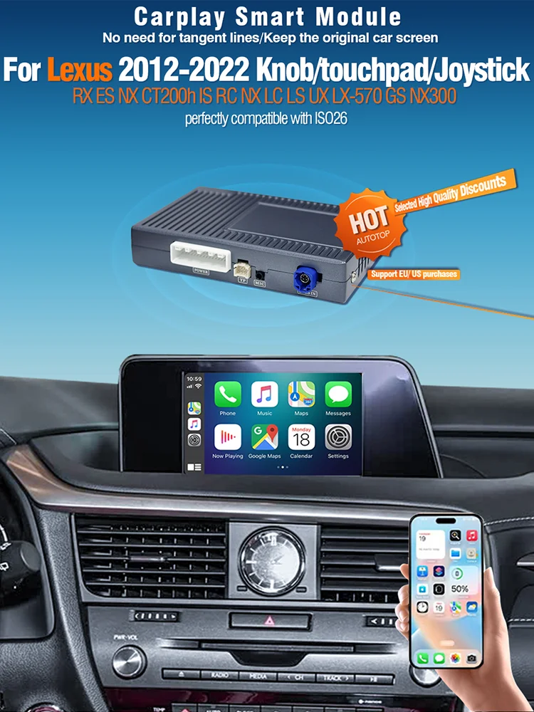AUTOTOP Android Auto Upgrade Box voor Lexus NX RX IS ES GS RC CT LS LX LC UX GX 2012-2019 Draadloze CarPlay Retrofit Kit Decoder - afbeelding 2
