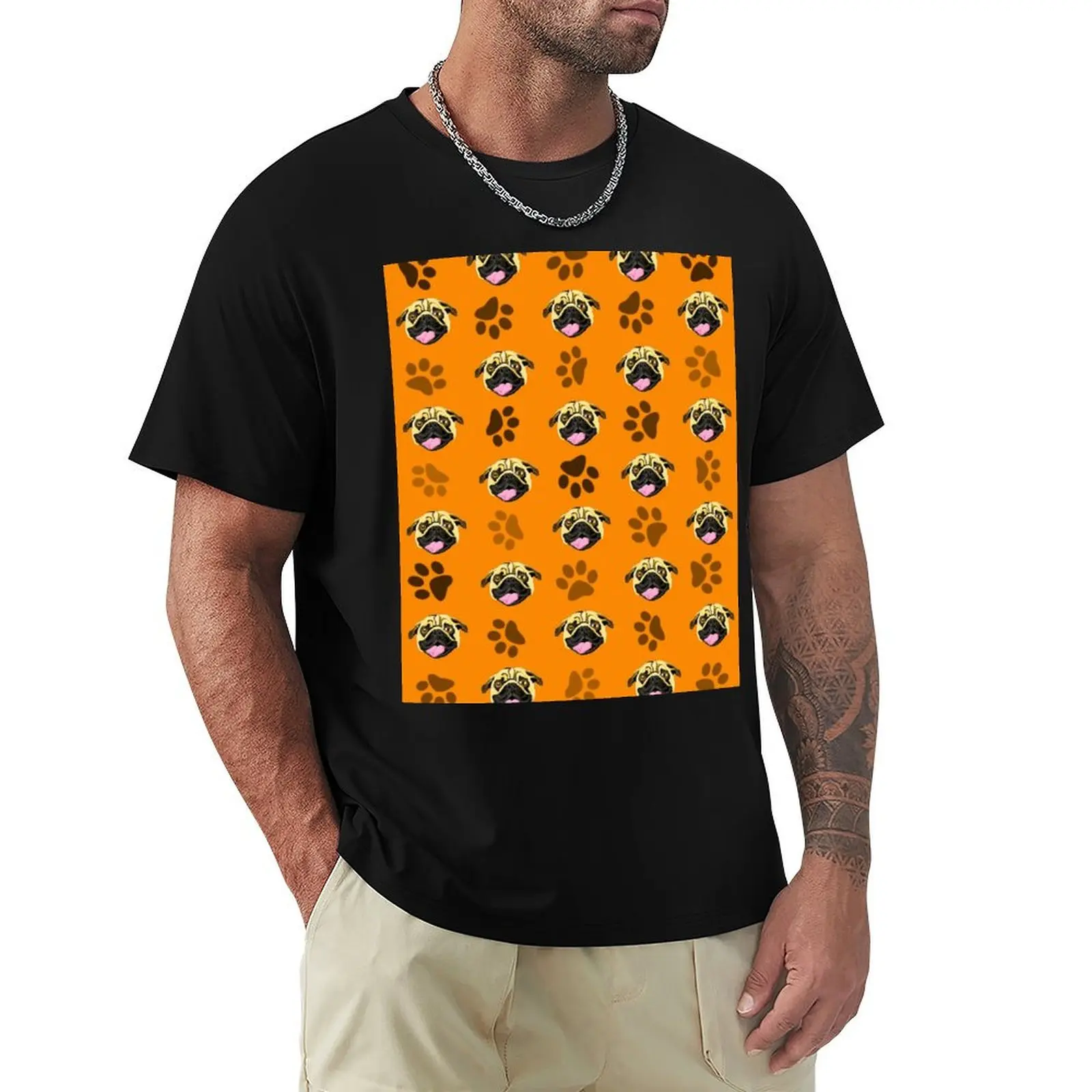 

Pugs Print Orange Pattern T-Shirt Sweat Absorbing Sports Tee Shirt