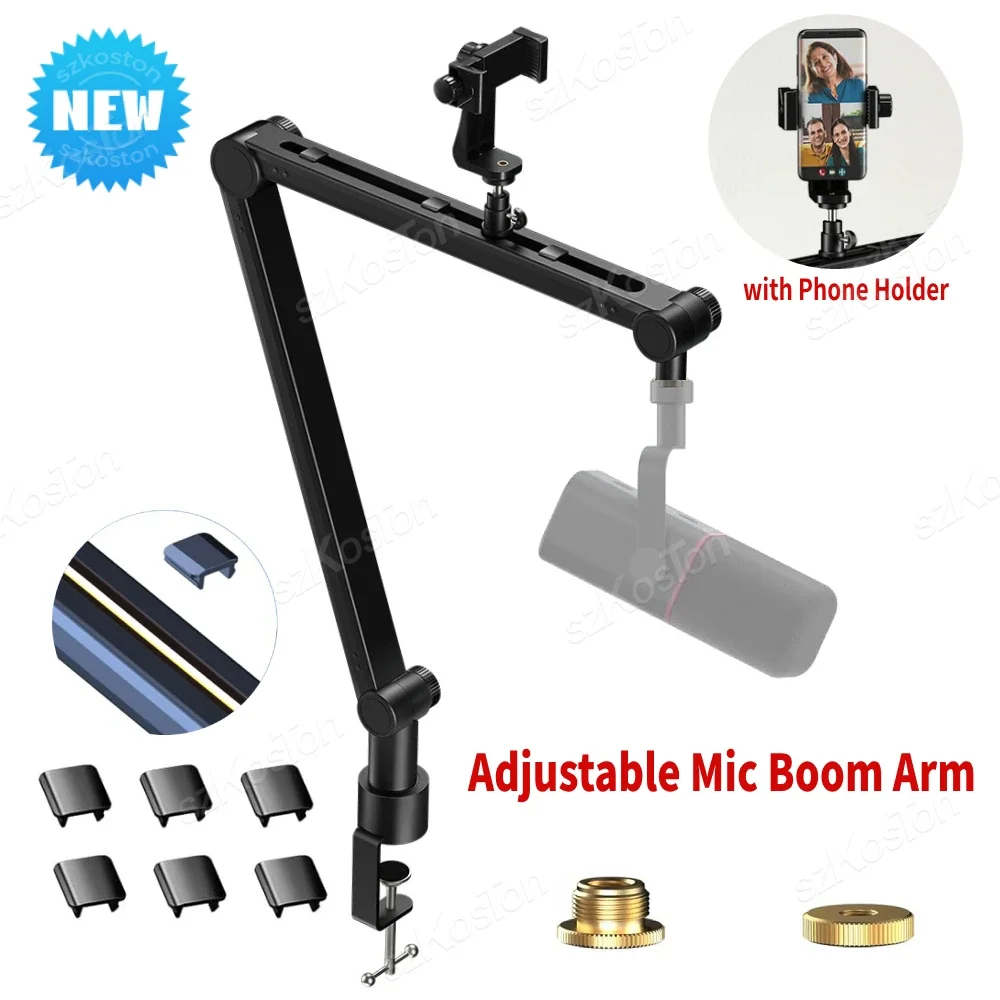 Adjustable Microphone Stand Microphone Boom Arm with Phone Holder Cable Management Recording Studio for Shure SM7B MV7 AM8 K688