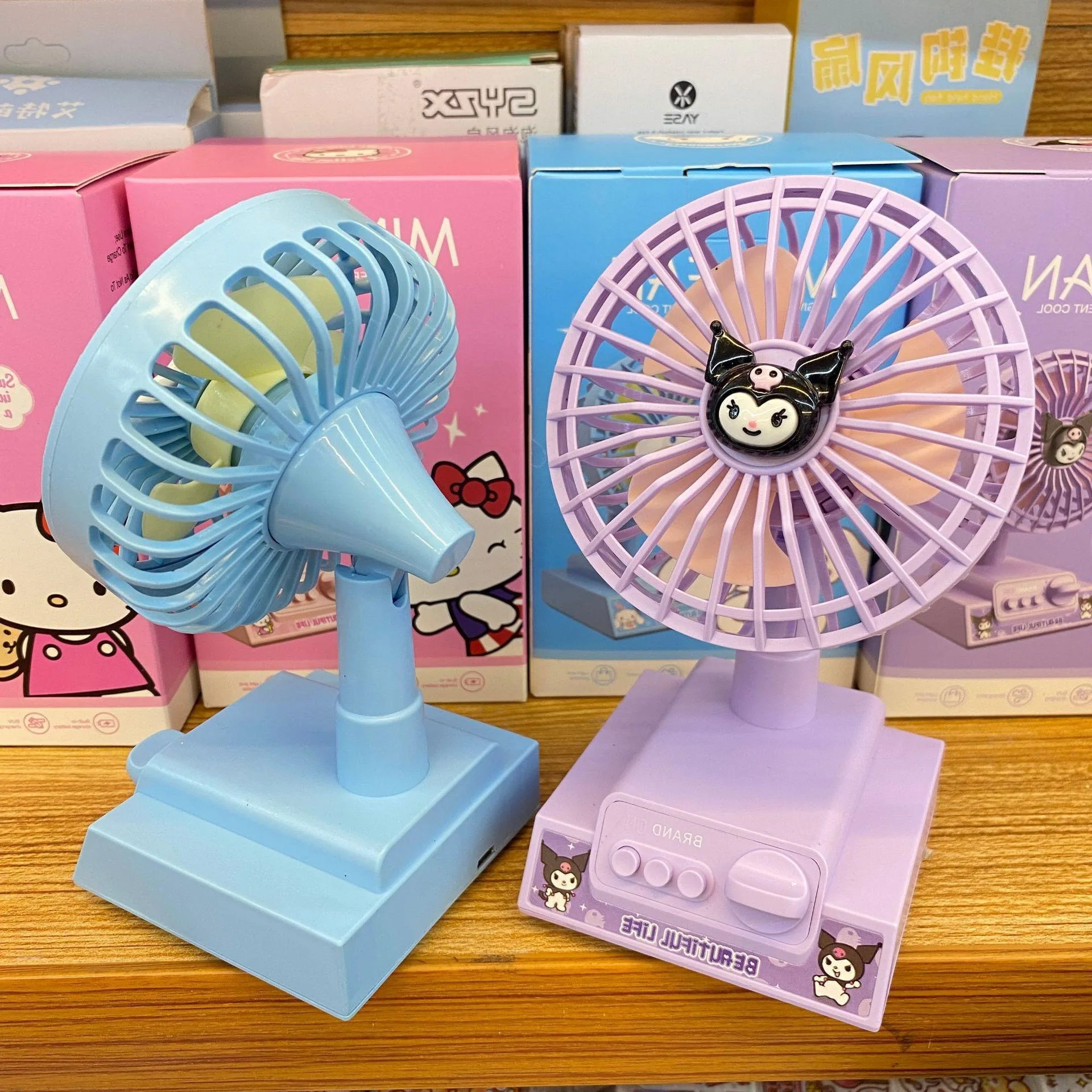 Anime Office Desktop Fan, Balançando a Cabeça, Silencioso Ventilador USB, Sanrio, Helllo Kitty, Kuromi, Melodia, Cinnamoroll, Presente ornamento